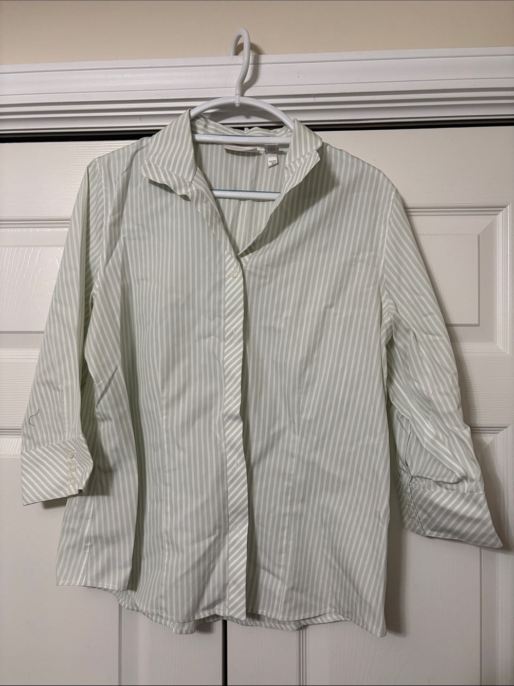 Chico's Light Mint Green Striped Button-Down Shirt